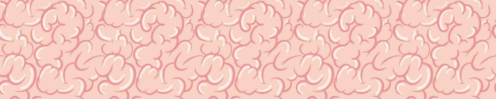 Brain pink gyri seamless pattern. Thinking and mental processes with creative ideas emotional stress and burnout vector emotions