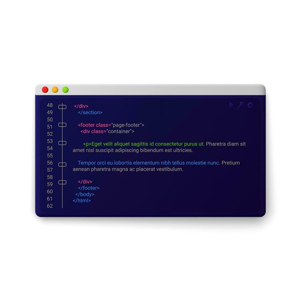 Digital windows with code template. Development of website with programming and coding commands and use of vector software interface