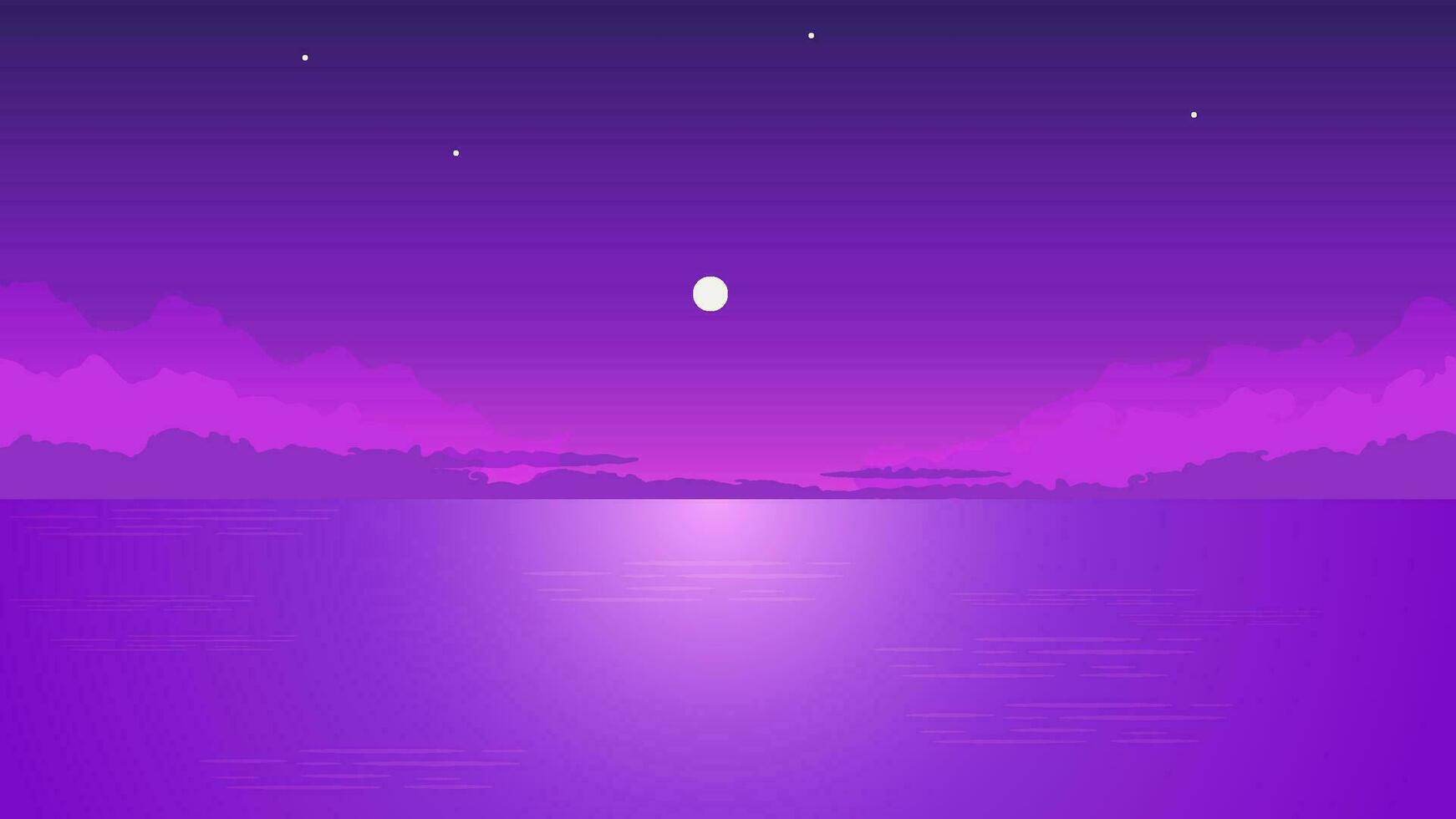 Night silhouette lonely girl with rising moon. Alone dreamy woman looking at purple sky with moon among clouds on sea pier illustration vector person loneliness pensive depression.