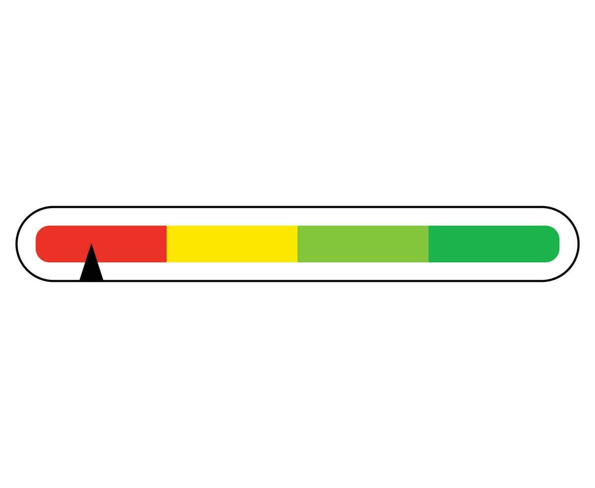 Stripe color scale meter. Panel gauge with dial showing positive green and negative red pressure with dashboard vector speedometer