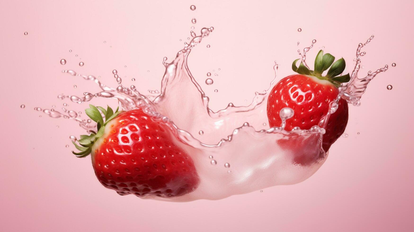 Freshly Splashed Strawberry on Colored Background with Water Droplets.AI Generative photo