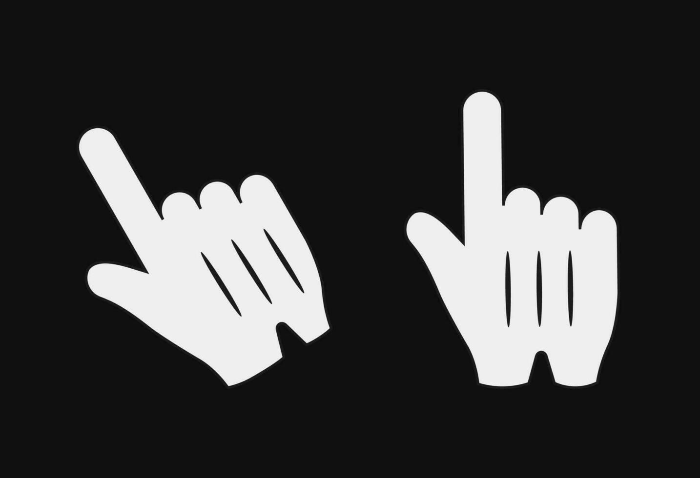 Hand cursors in white gloves. Digital pointer for selecting online actions and turning on computer vector programs.
