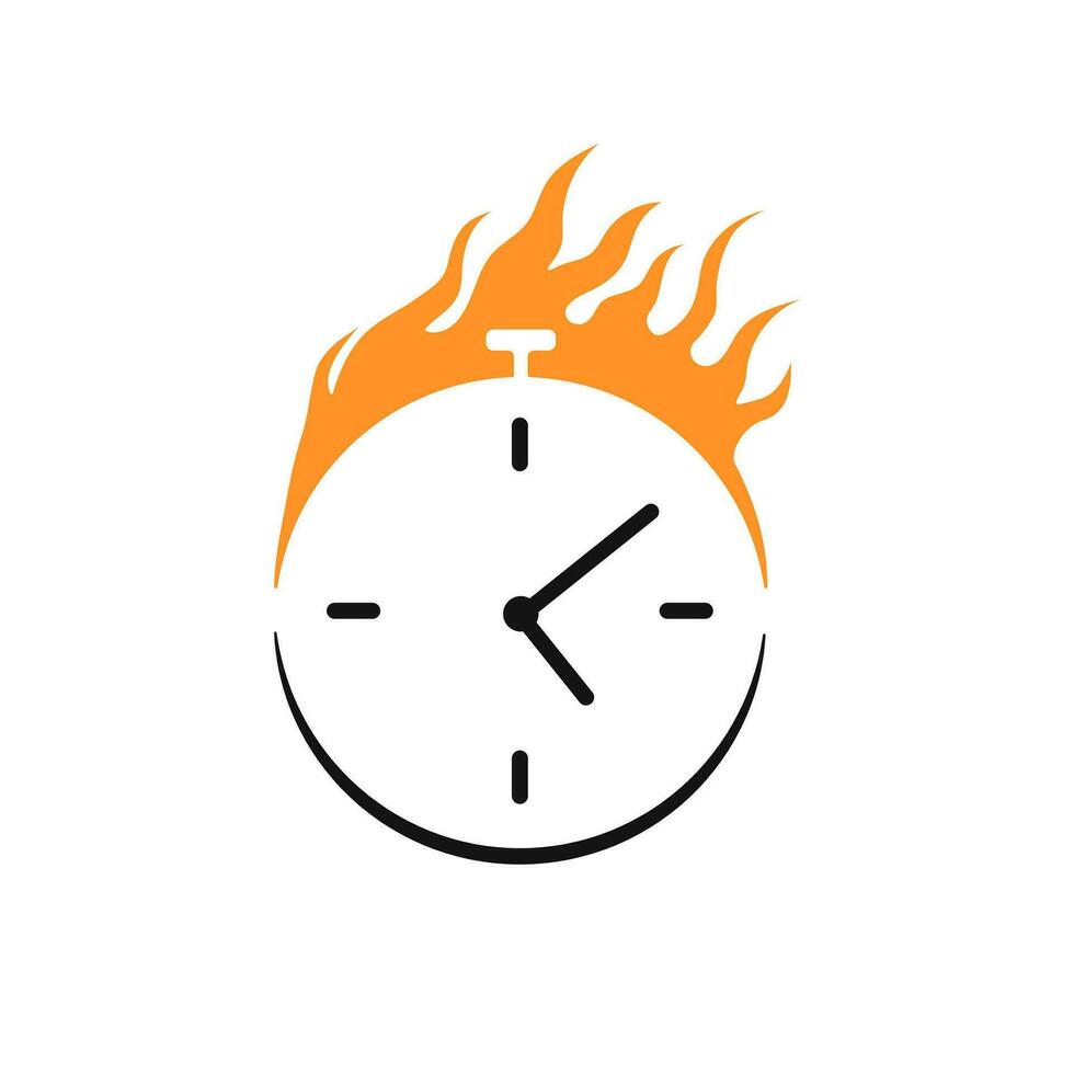 Burning clock icon. Symbolic project deadline and symbol of vigorous impulse to work with creative vector energy
