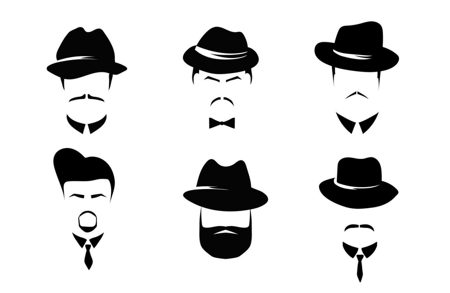 Male vintage profiles in style of 20s and 30s template. Mafia men character 20s with retro style for masquerade and designer vector avatar