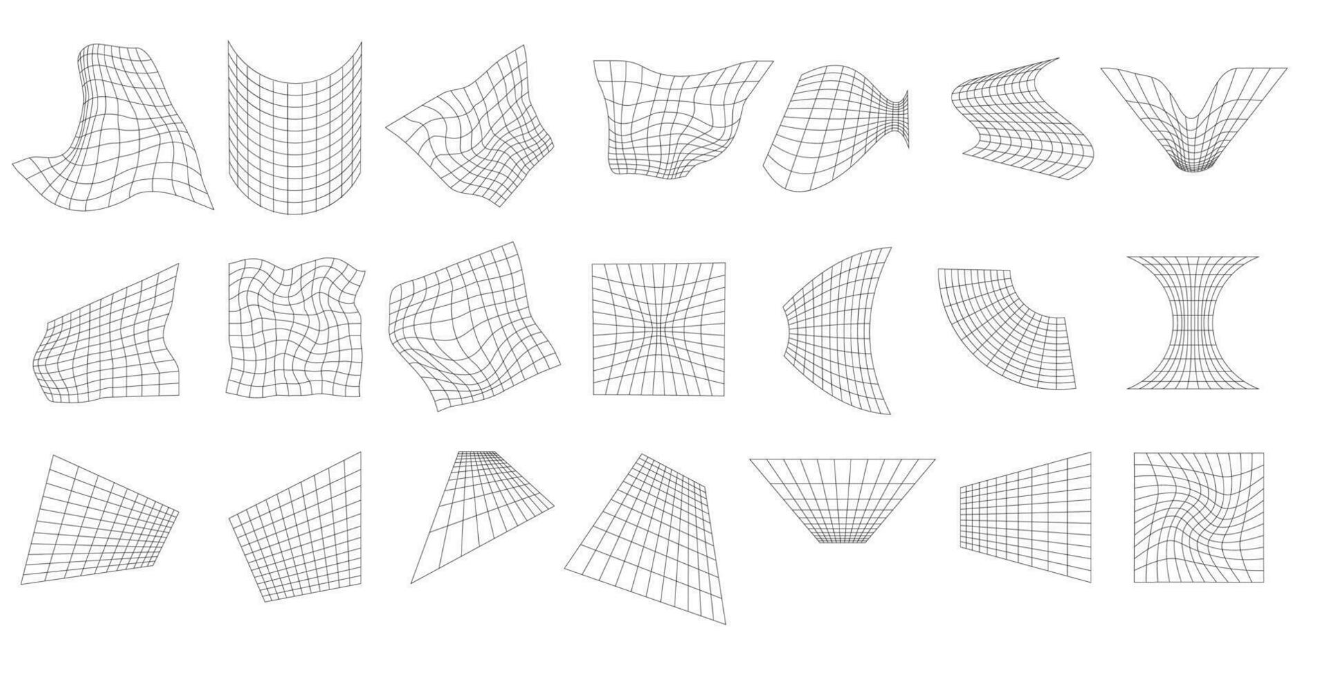 geométrico rejillas en blanco superficie colocar. resumen enrejado formas con deformación y distorsión digital ornamento para diseño y web vector presentación