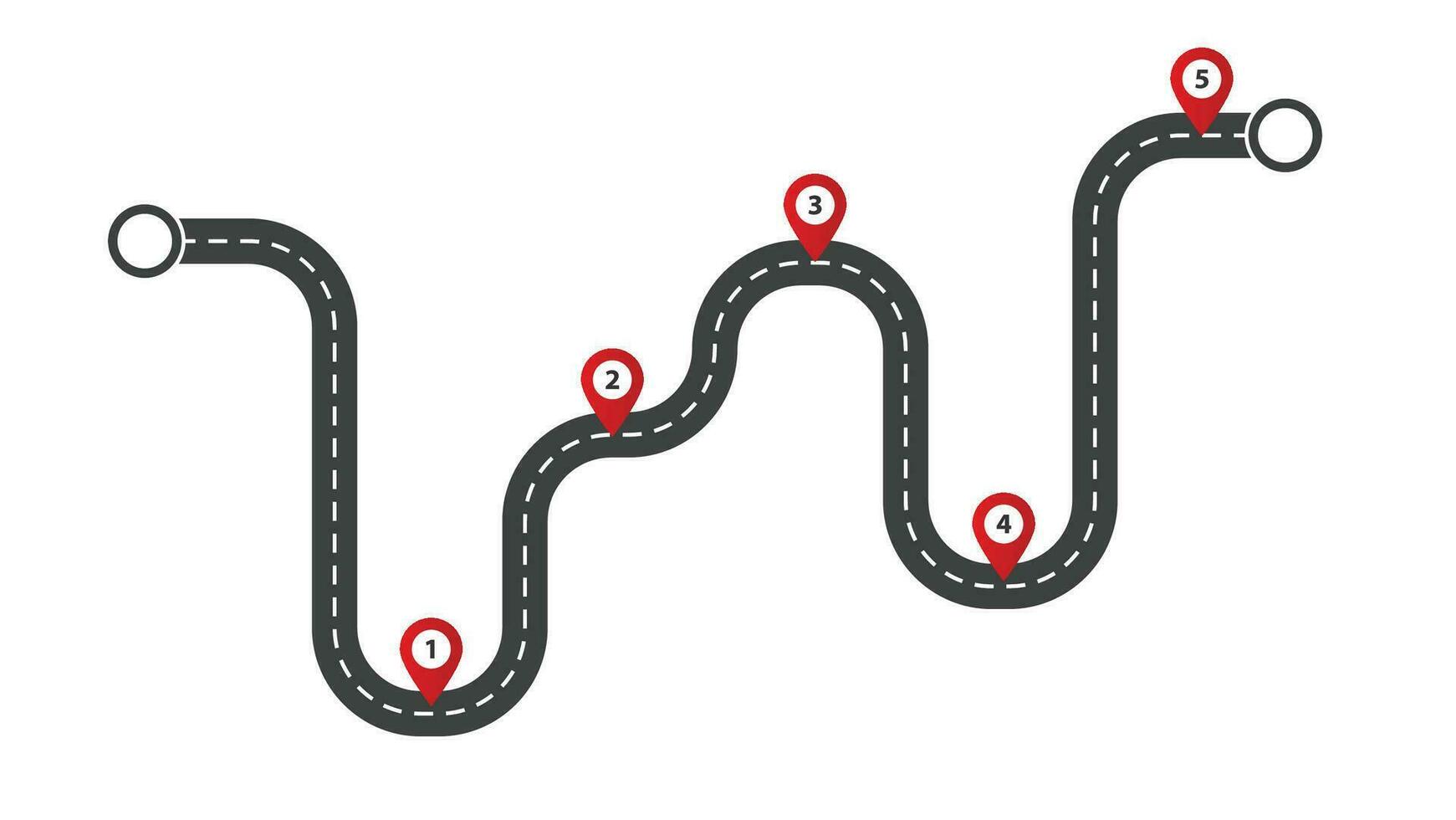 Curving road map with web marks. Travel design with direction infographics and navigation for journey with vector information markers