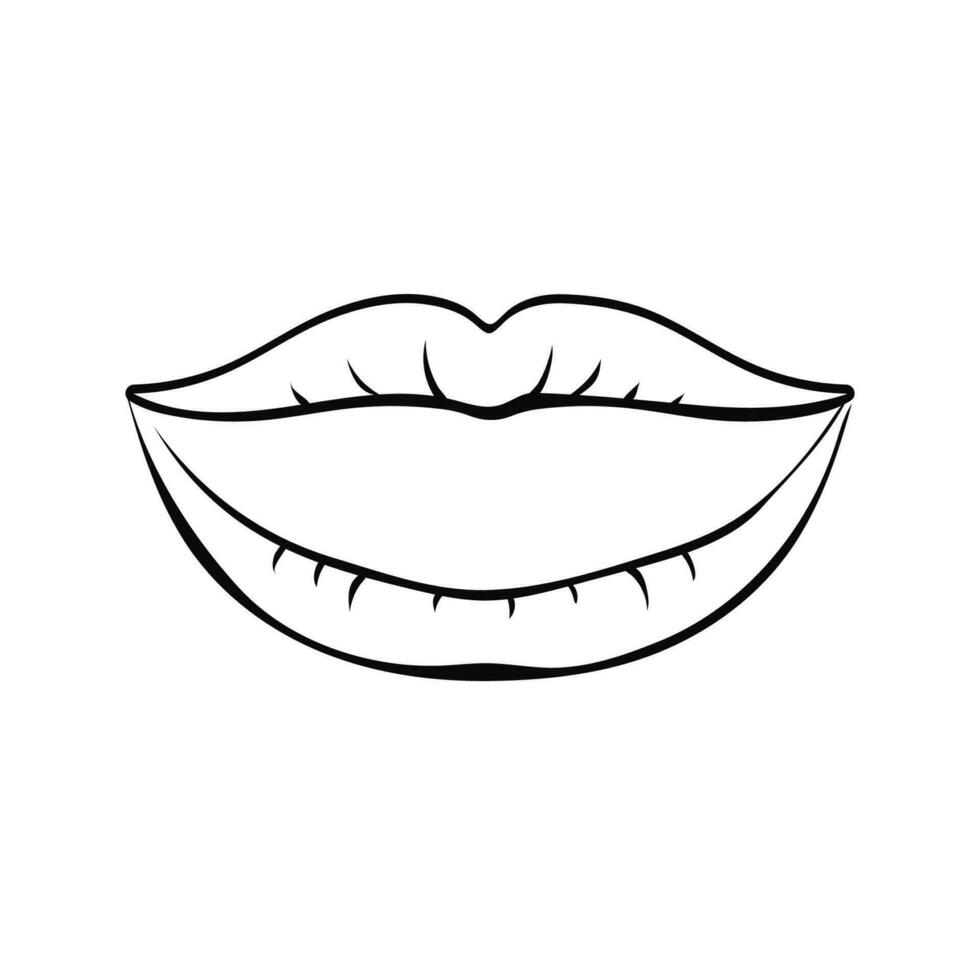 apasionado labios de amor. monocromo maquillaje con sexy Besos y sonrisa para popular diseño y abierto vector belleza bosquejo expresión