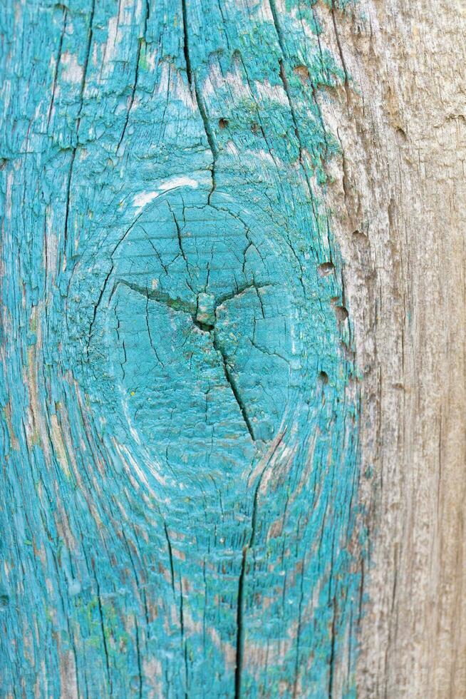 textura de un antiguo tablero con grietas en un turquesa color. foto