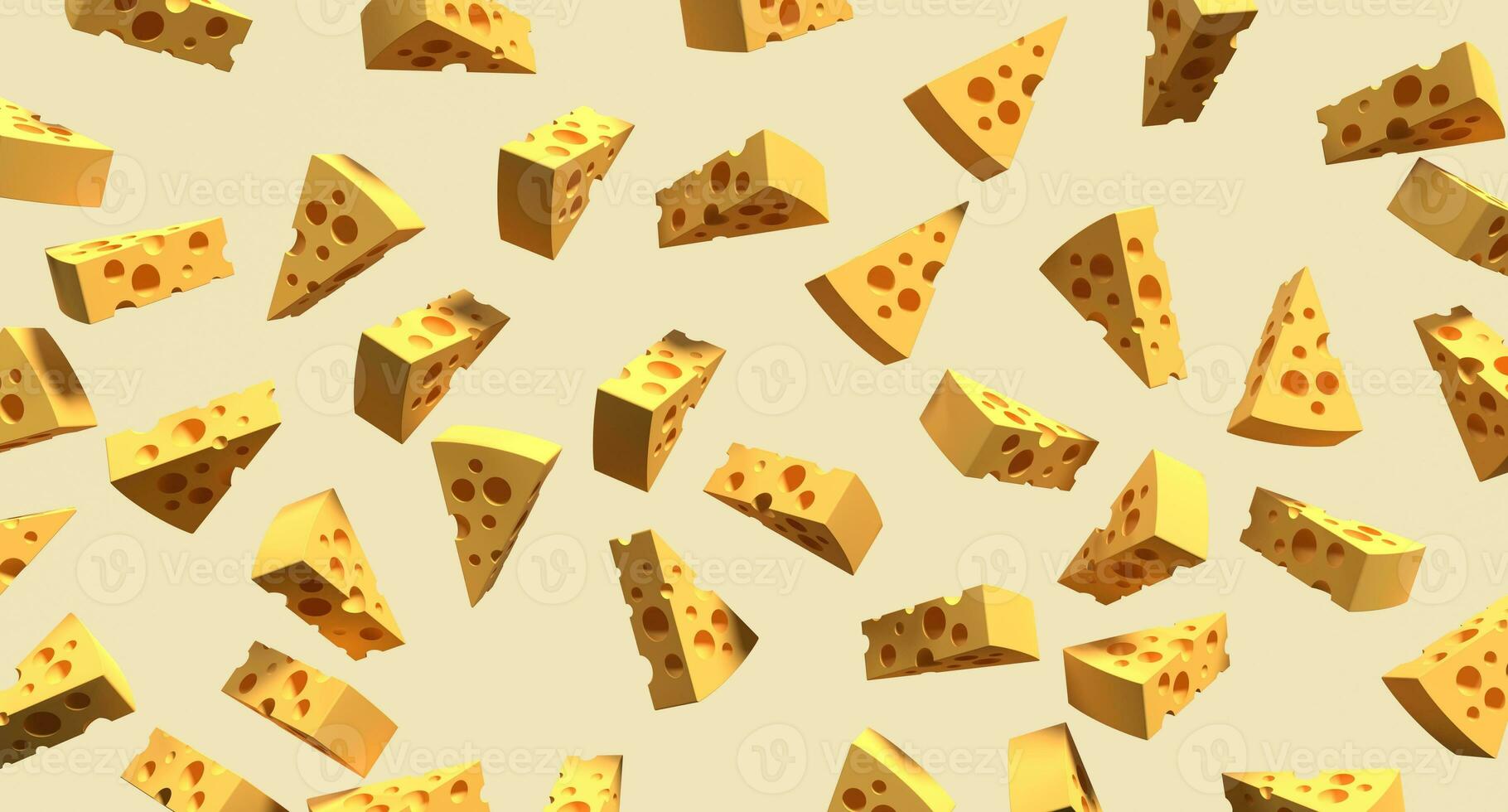 piezas de queso icono. queso piezas en amarillo antecedentes. 3d hacer de un queso. queso concepto. bandera con alimento. 3d representación foto