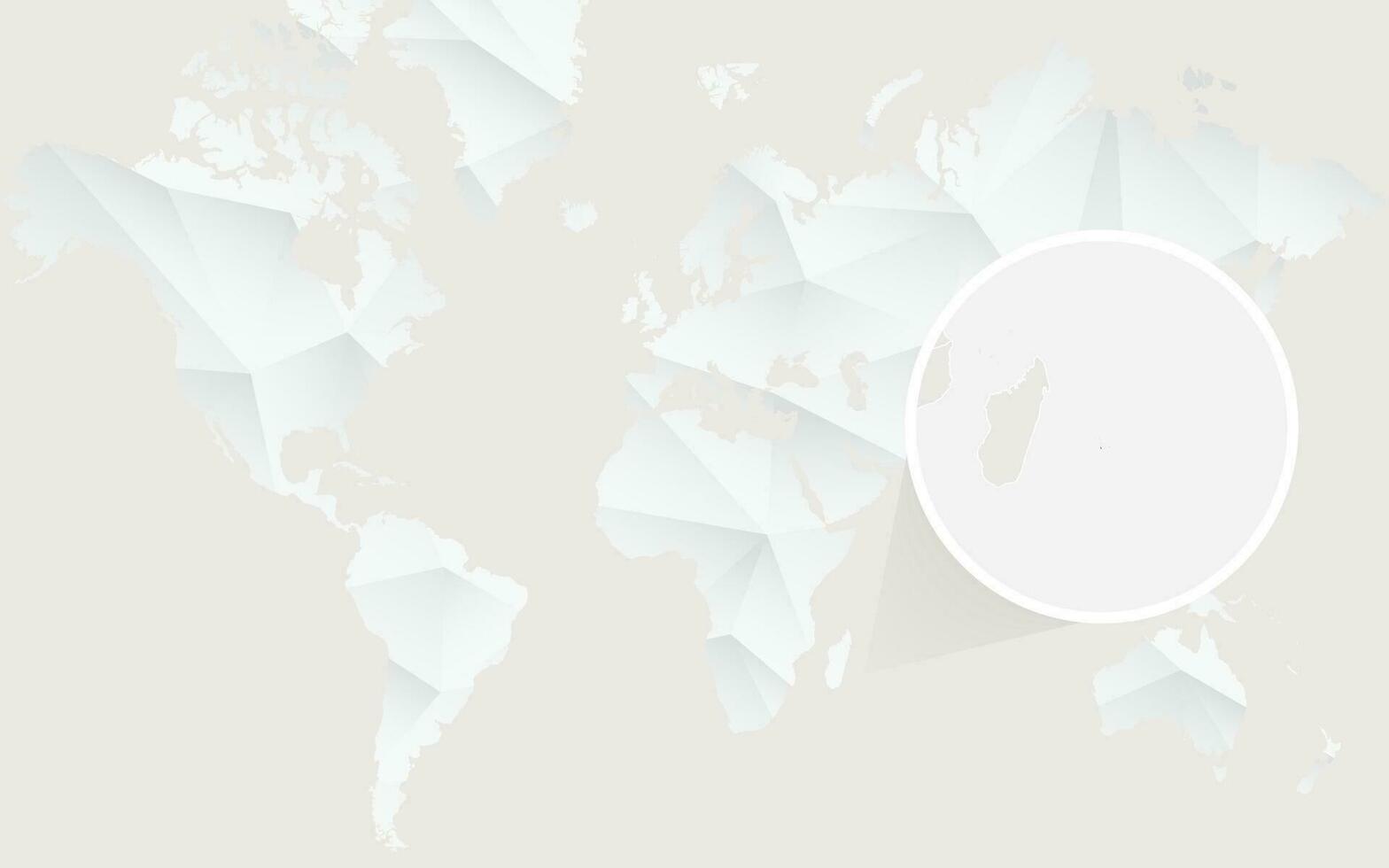 Mauritius map with flag in contour on white polygonal World Map. vector