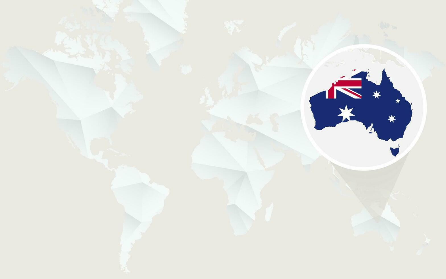 Australia map with flag in contour on white polygonal World Map. vector