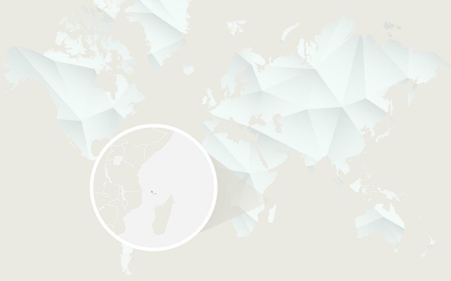 Comoros map with flag in contour on white polygonal World Map. vector