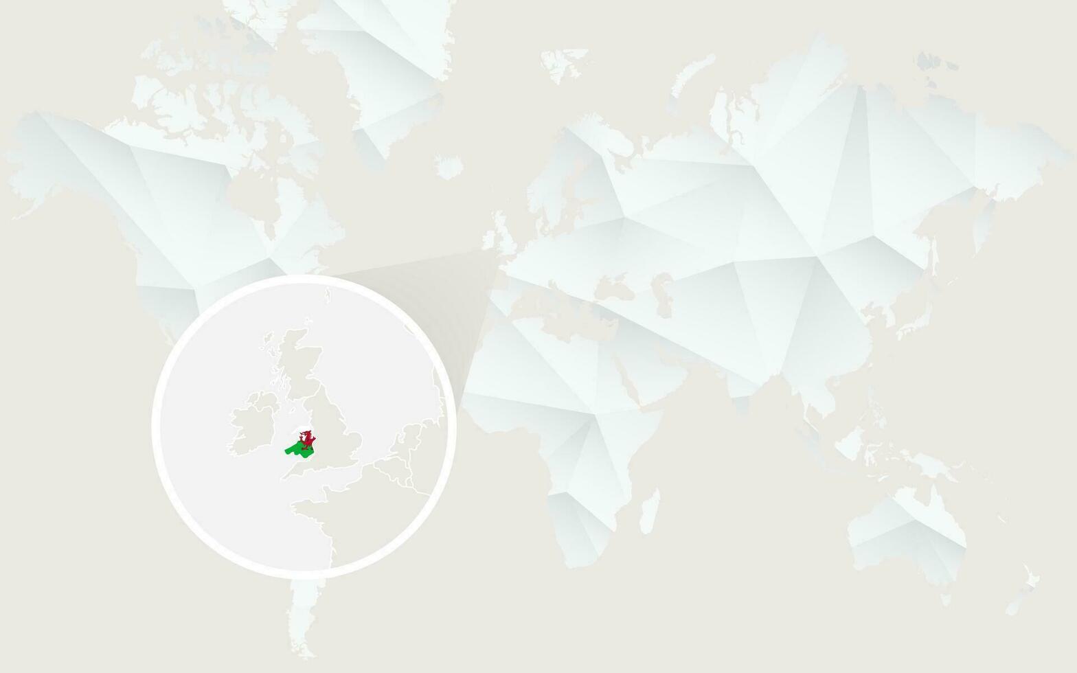 Gales mapa con bandera en contorno en blanco poligonal mundo mapa. vector