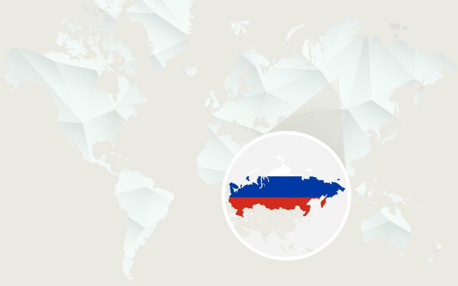 Rusia mapa con bandera en contorno en blanco poligonal mundo mapa. vector
