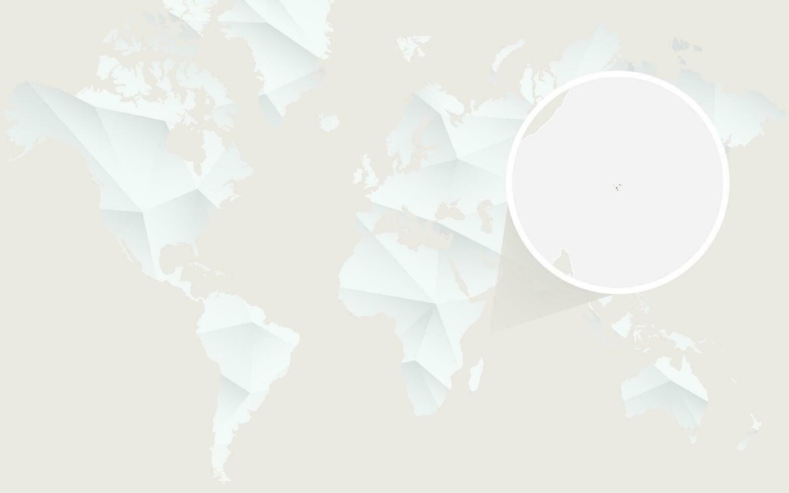 Seychelles map with flag in contour on white polygonal World Map. vector