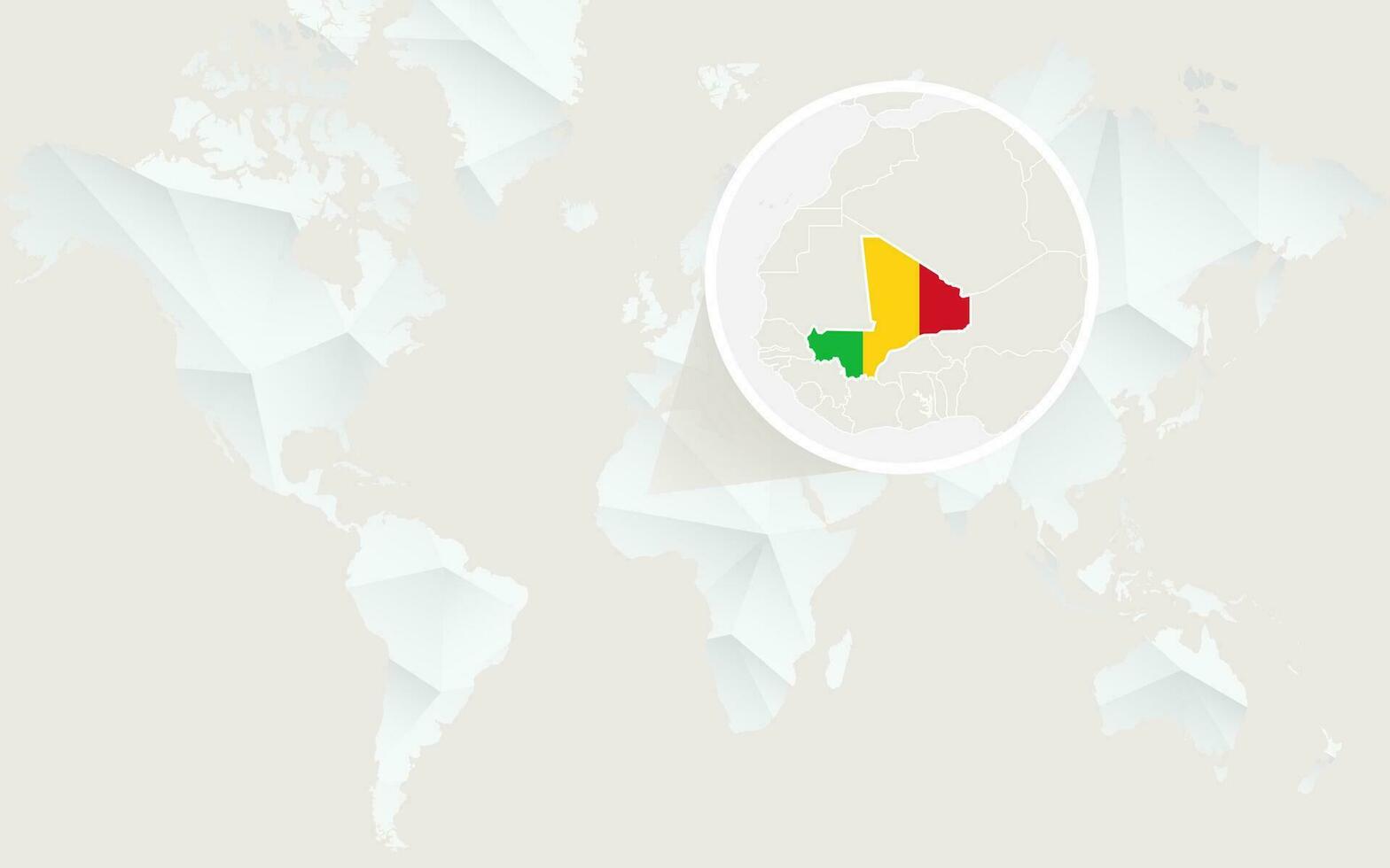 Mali map with flag in contour on white polygonal World Map. vector