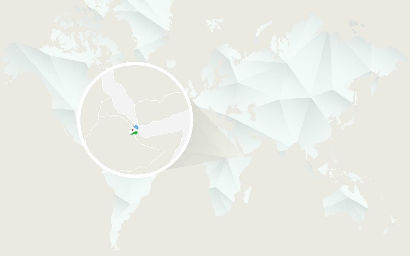 Djibouti map with flag in contour on white polygonal World Map. vector