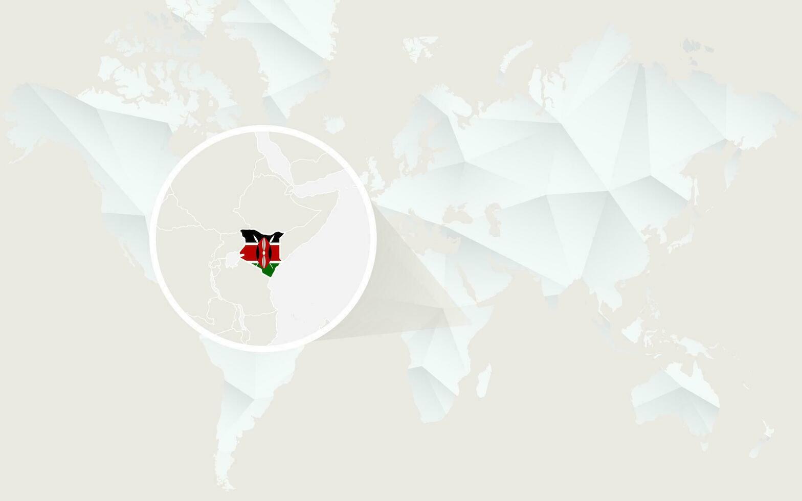 Kenya map with flag in contour on white polygonal World Map. vector