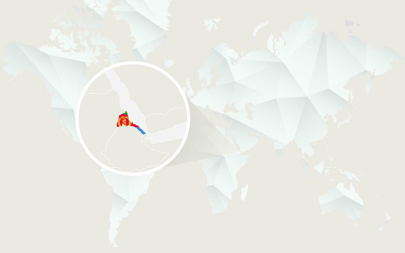 Eritrea map with flag in contour on white polygonal World Map. vector