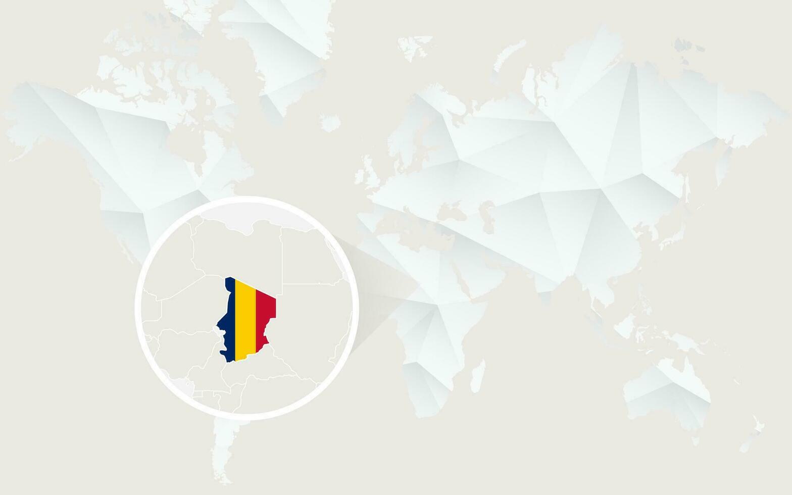 Chad map with flag in contour on white polygonal World Map. vector