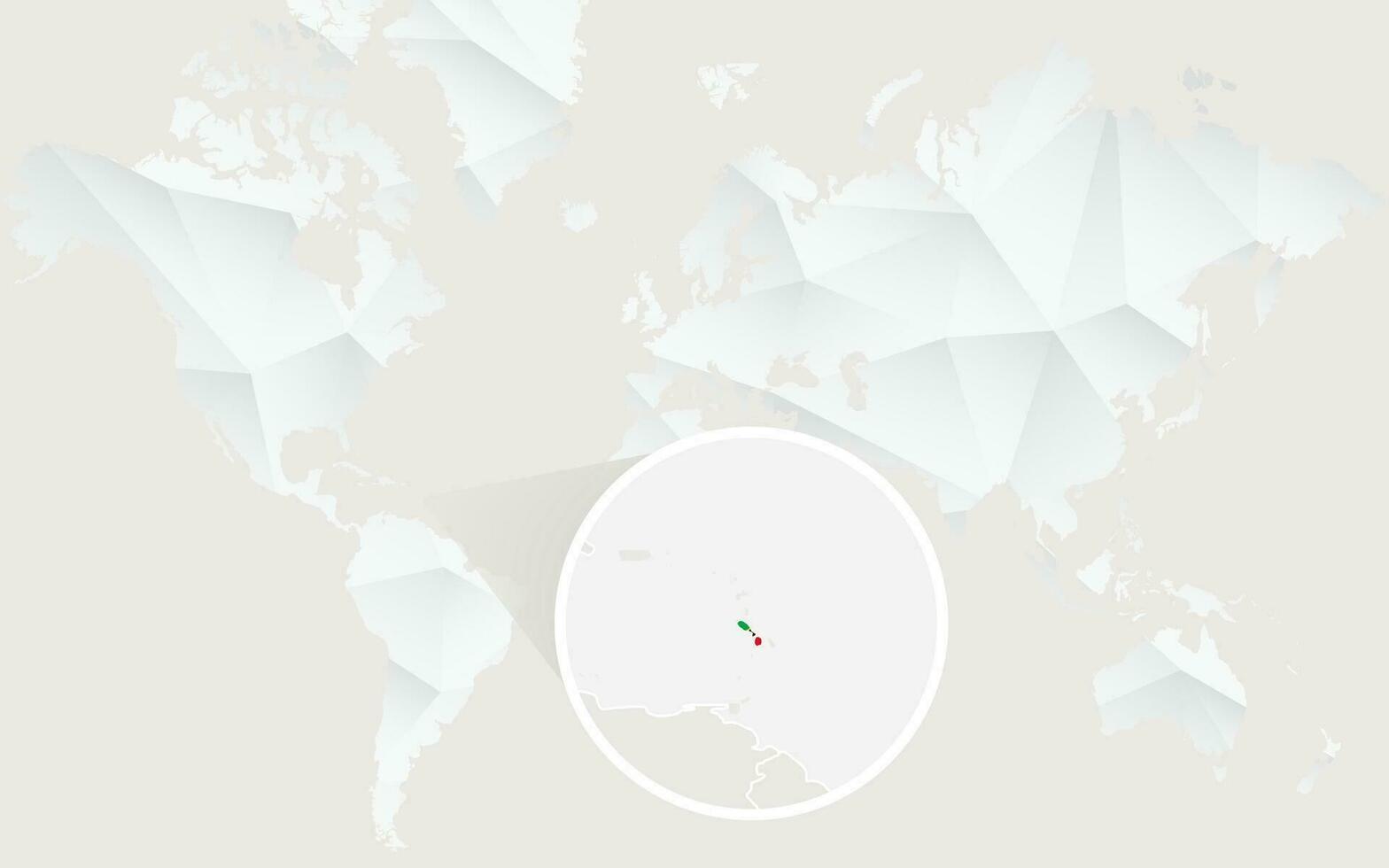 Santo kitts y nevis mapa con bandera en contorno en blanco poligonal mundo mapa. vector