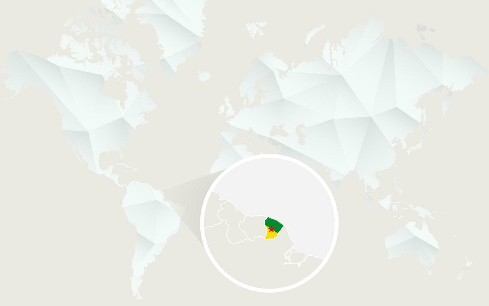 francés Guayana mapa con bandera en contorno en blanco poligonal mundo mapa. vector