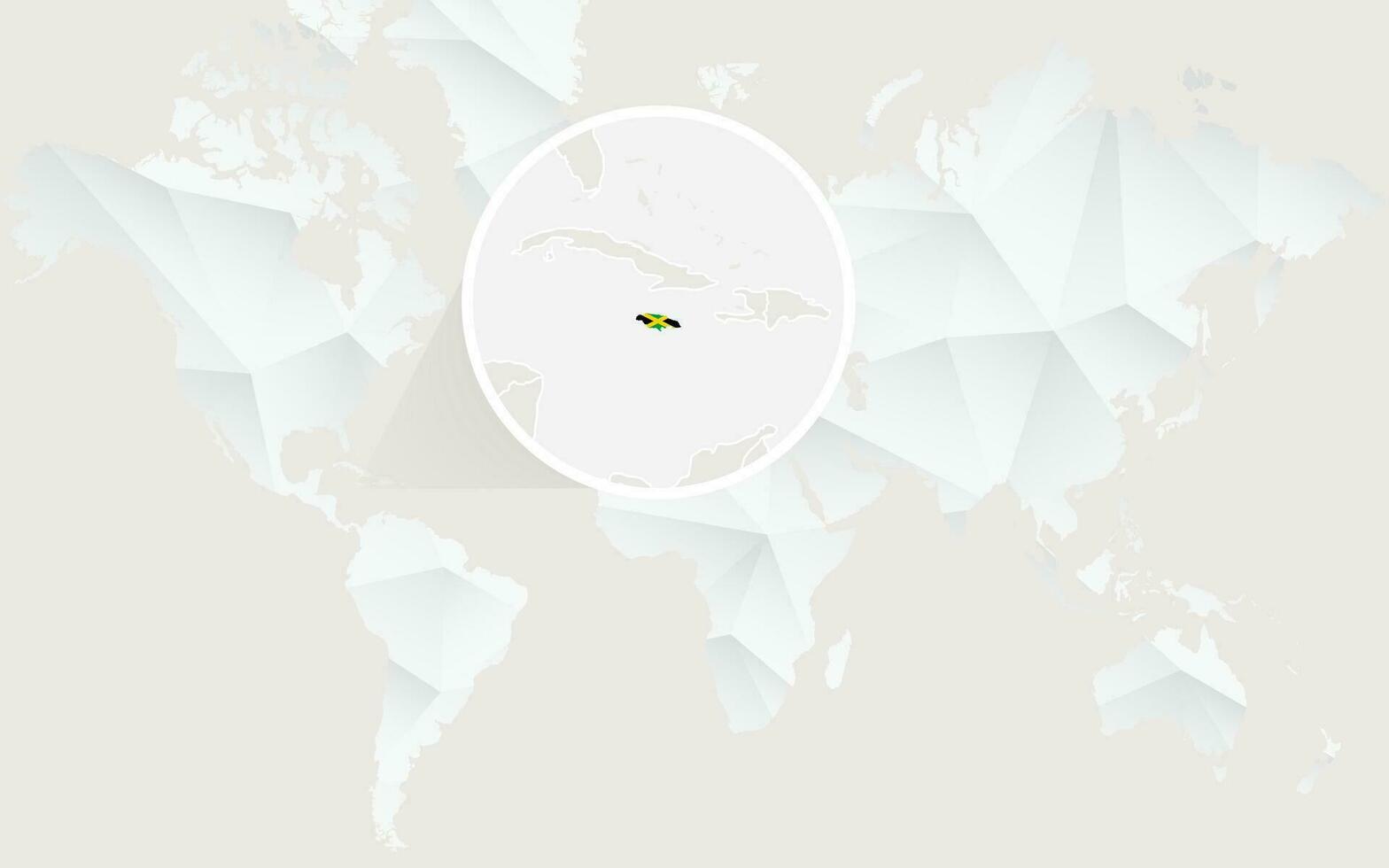 Jamaica map with flag in contour on white polygonal World Map. vector