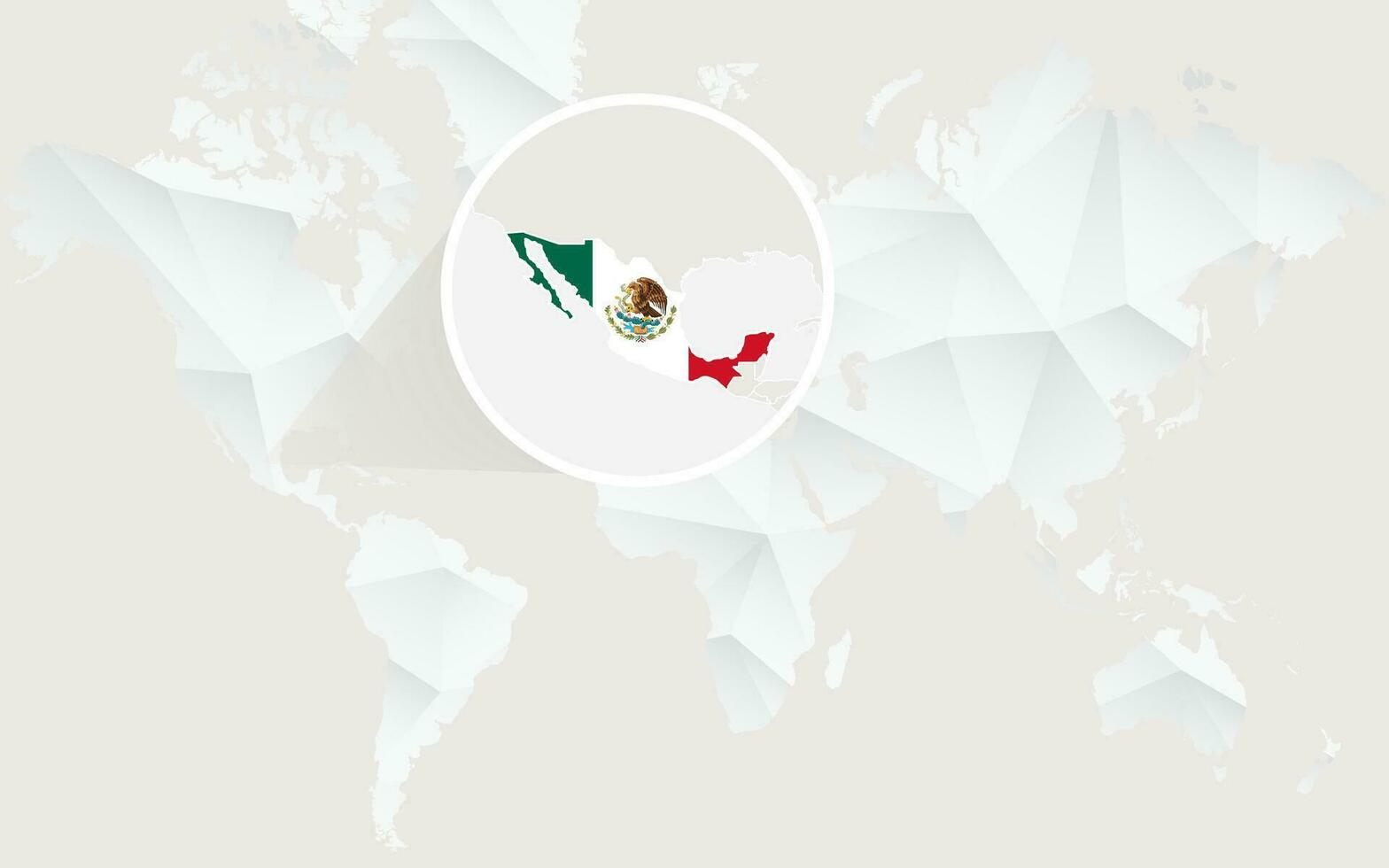 Mexico map with flag in contour on white polygonal World Map. vector