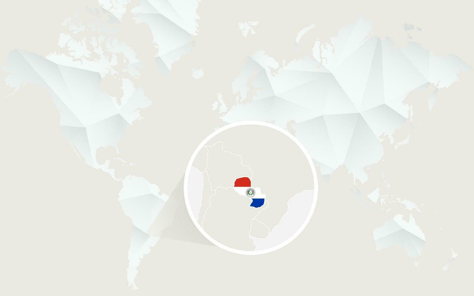 Paraguay map with flag in contour on white polygonal World Map. vector