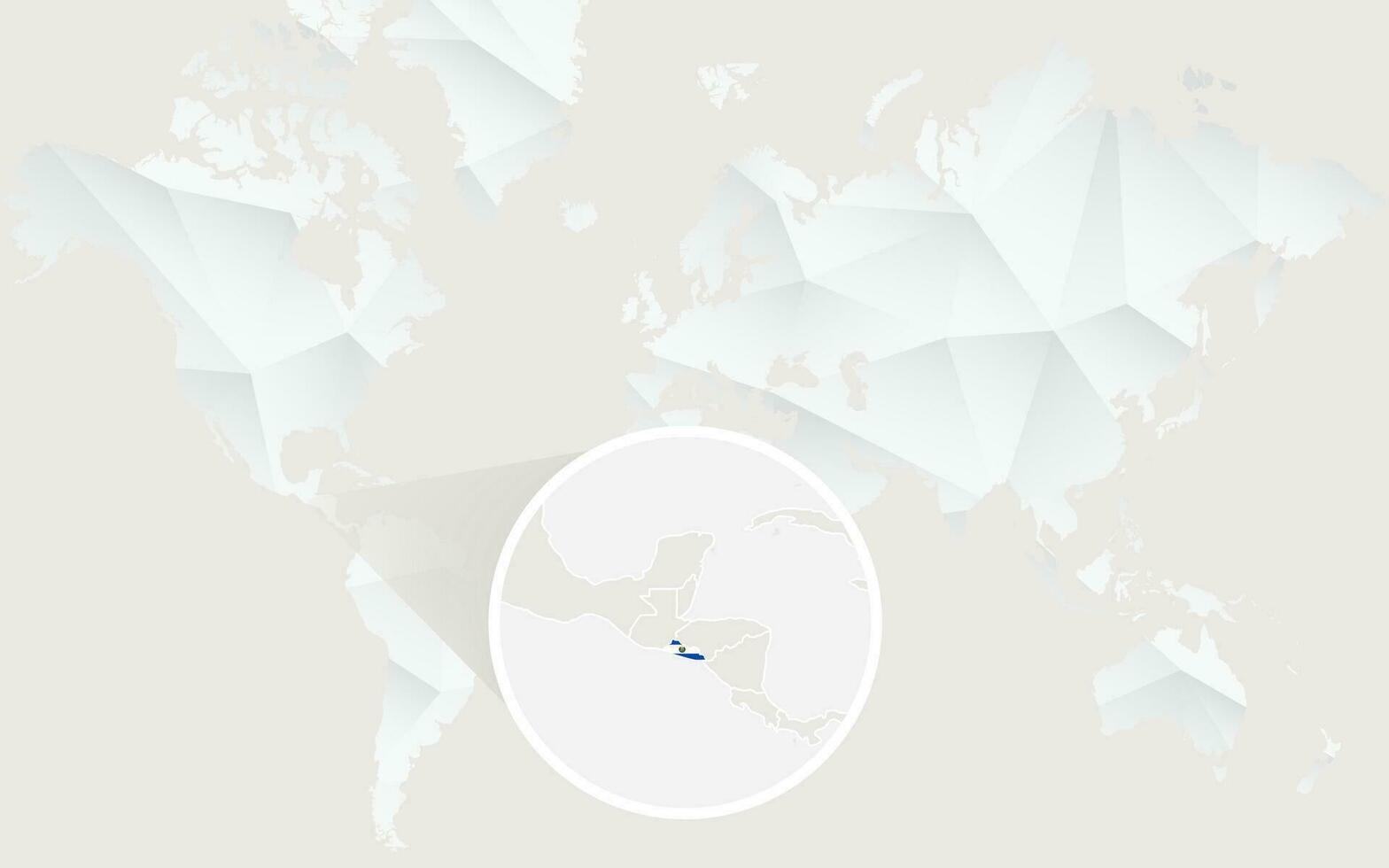 El Salvador map with flag in contour on white polygonal World Map. vector