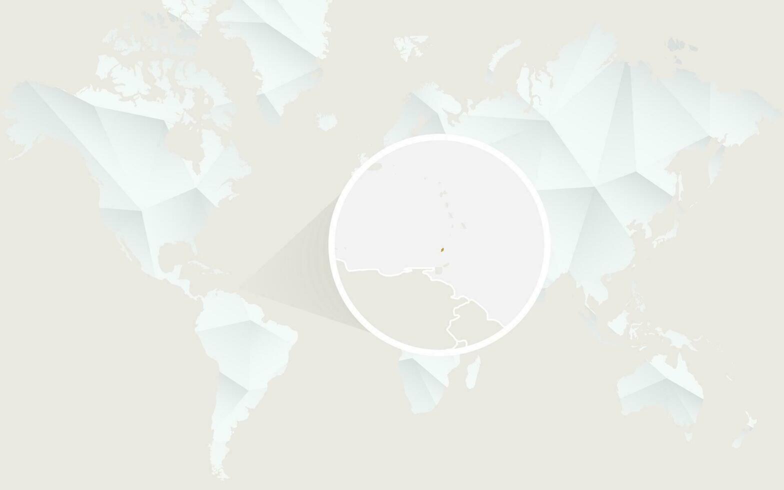 Grenada map with flag in contour on white polygonal World Map. vector