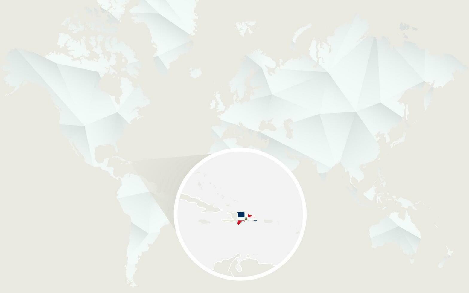 Dominican Republic map with flag in contour on white polygonal World Map. vector