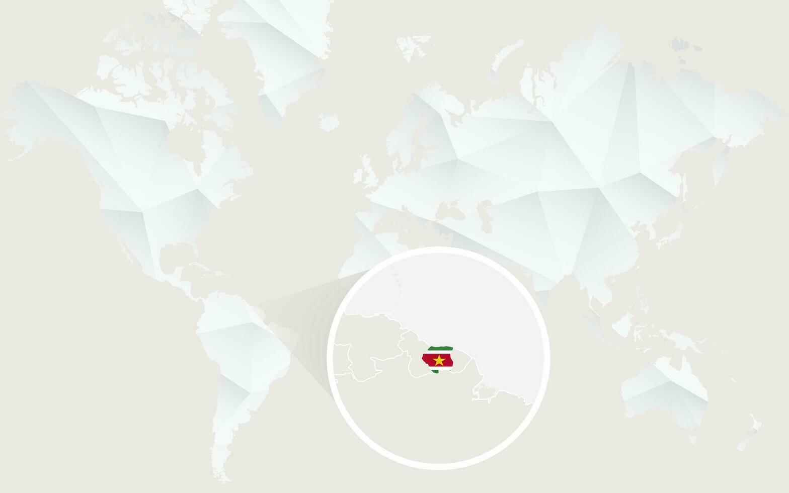 Surinam mapa con bandera en contorno en blanco poligonal mundo mapa. vector