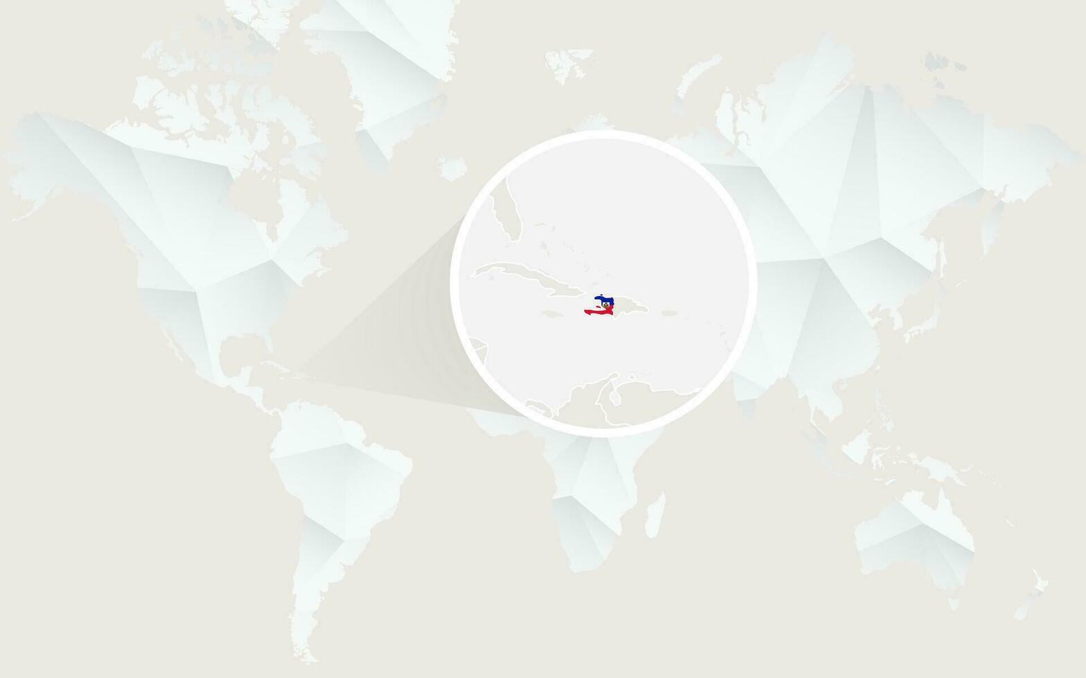 Haití mapa con bandera en contorno en blanco poligonal mundo mapa. vector