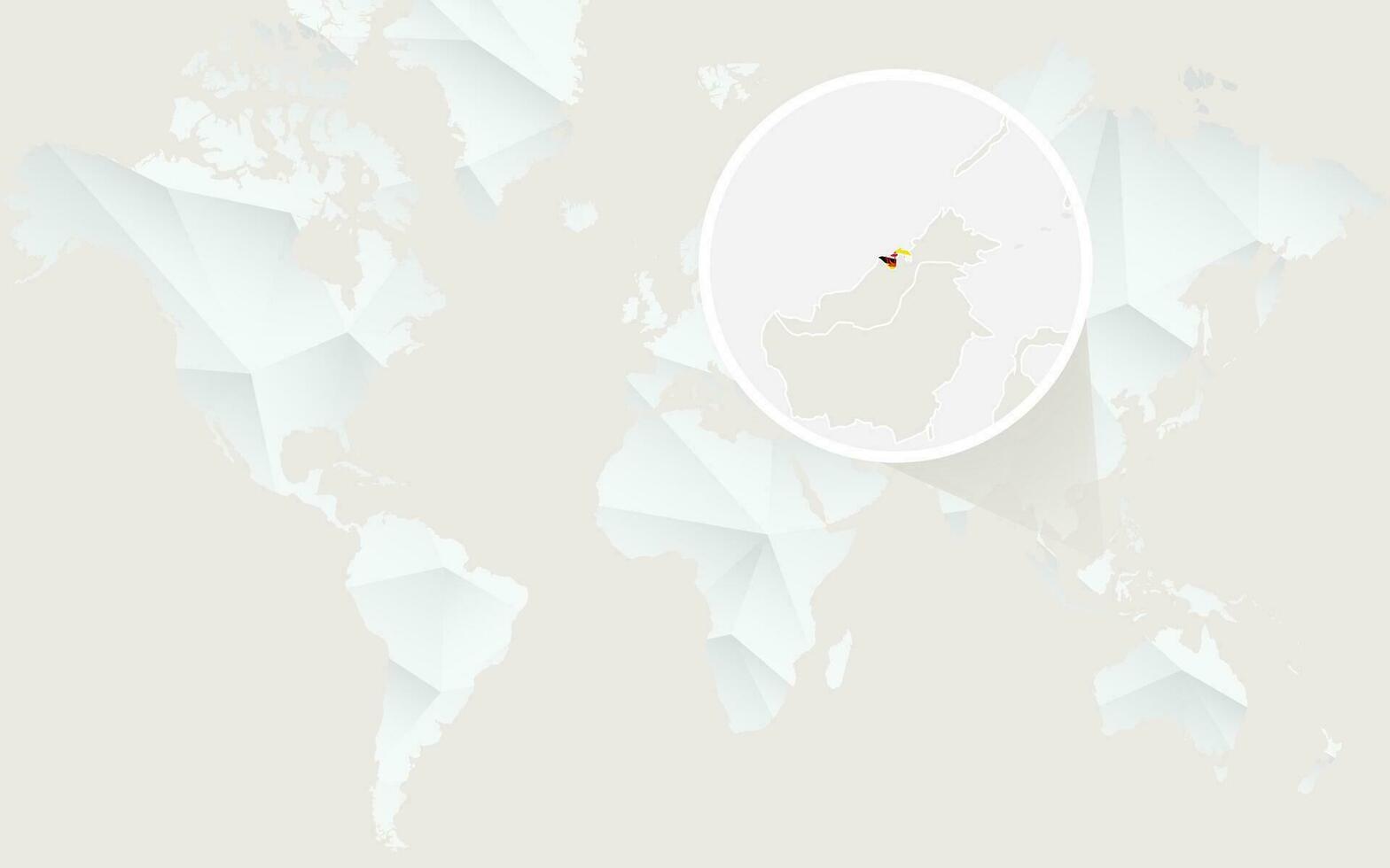 Brunei map with flag in contour on white polygonal World Map. vector