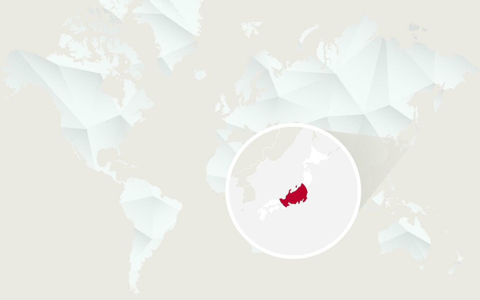 Japan map with flag in contour on white polygonal World Map. vector