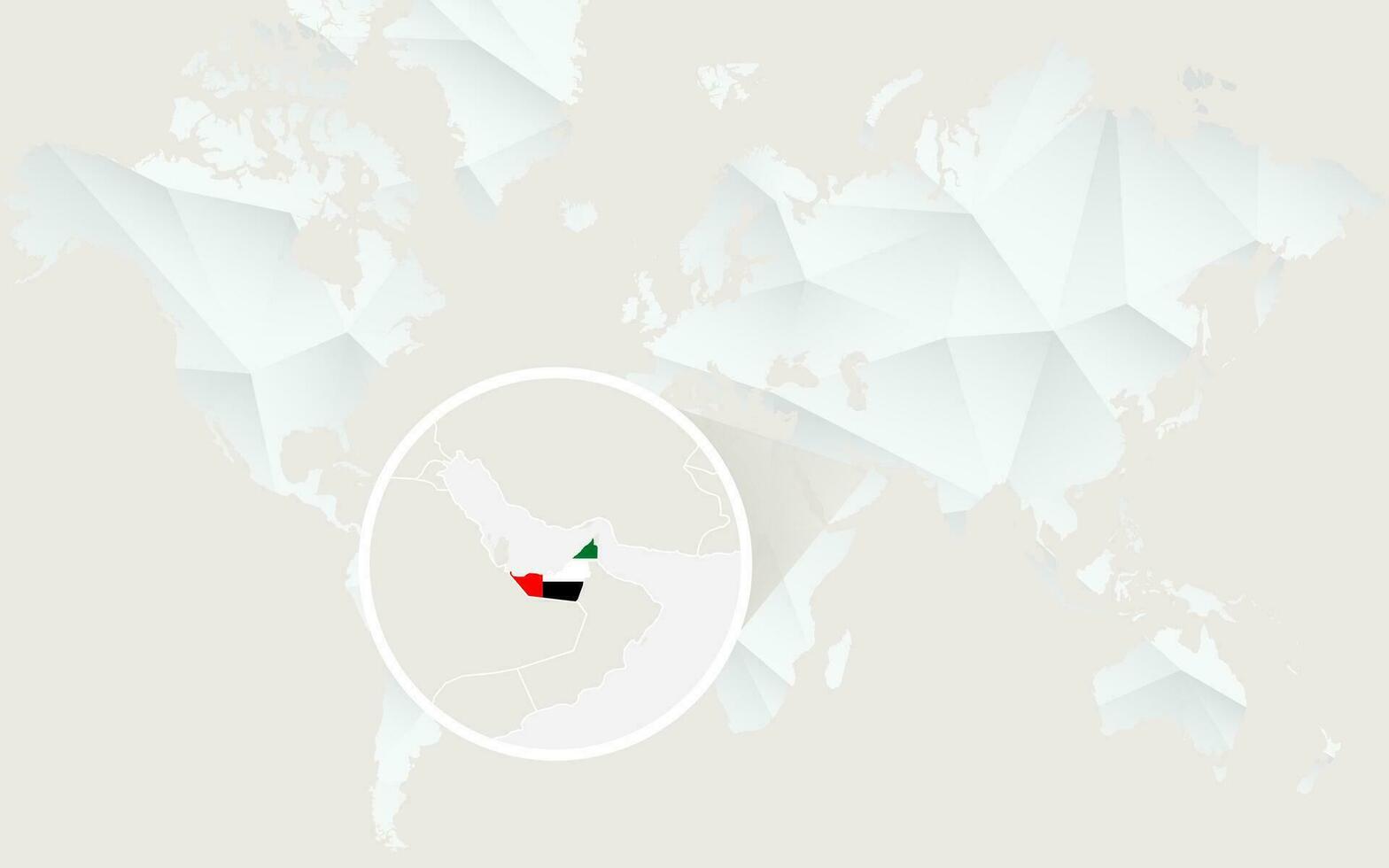 unido árabe emiratos mapa con bandera en contorno en blanco poligonal mundo mapa. vector