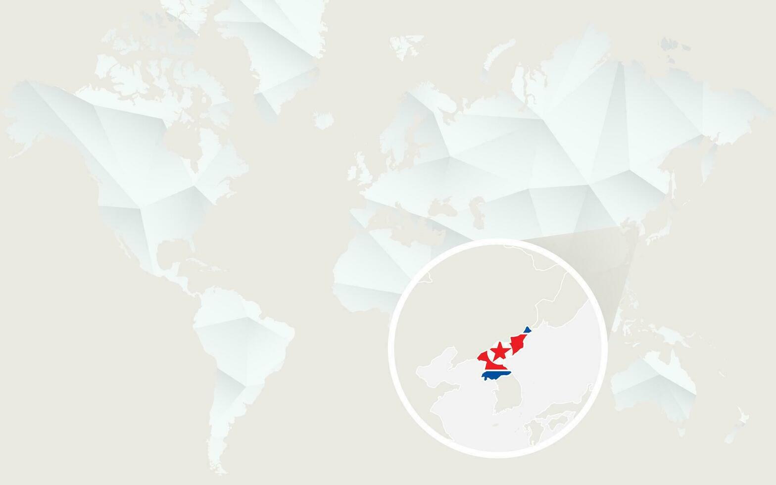 North Korea map with flag in contour on white polygonal World Map. vector