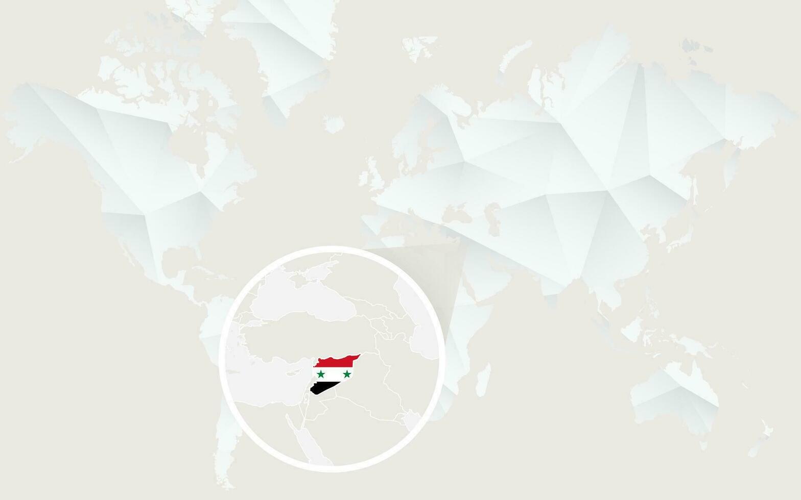 Siria mapa con bandera en contorno en blanco poligonal mundo mapa. vector