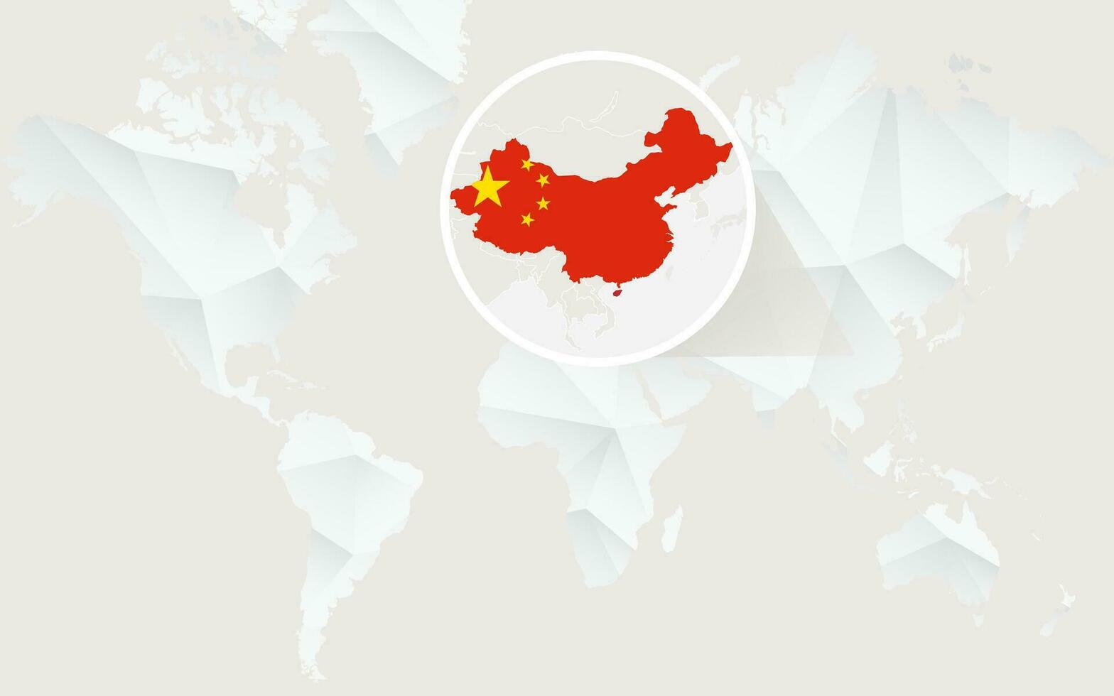 China map with flag in contour on white polygonal World Map. vector