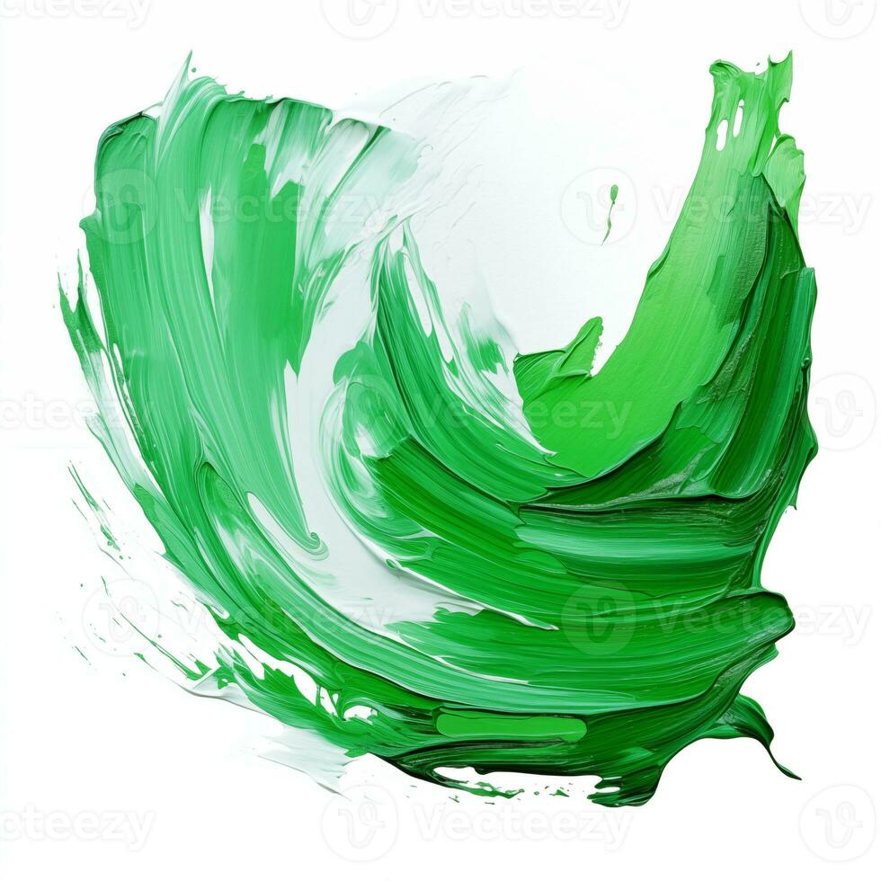 A smear of green acrylic paint. A brush stroke of paint on a white background. AI Generative photo