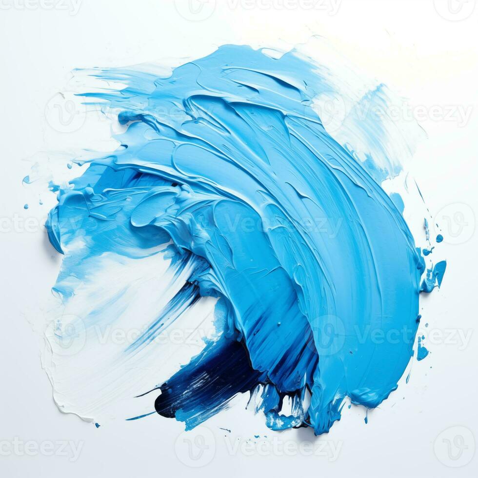 un frotis de azul acrílico pintar. un cepillo carrera de pintar en un blanco antecedentes. ai generativo foto