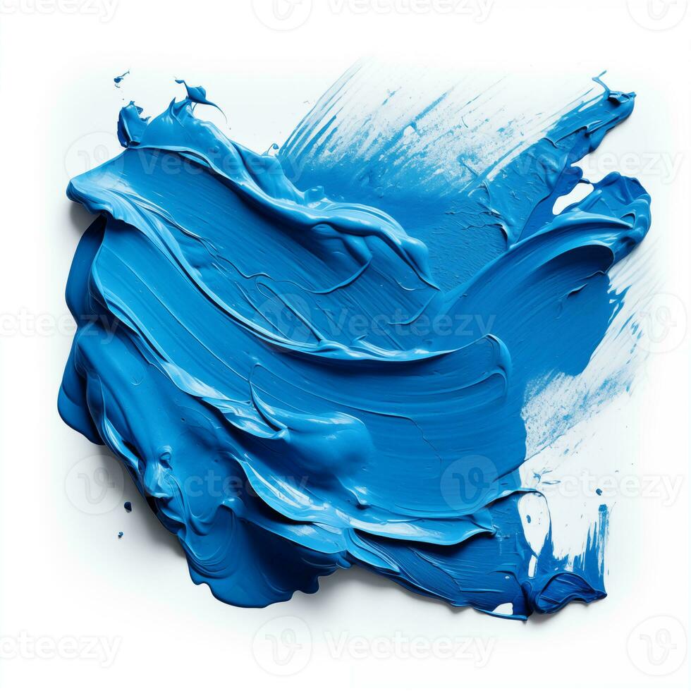 A smear of blue acrylic paint. A brush stroke of paint on a white background. AI Generative photo