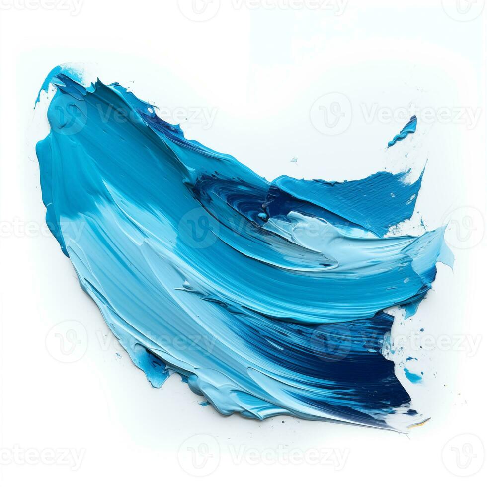 A smear of blue acrylic paint. A brush stroke of paint on a white background. AI Generative photo