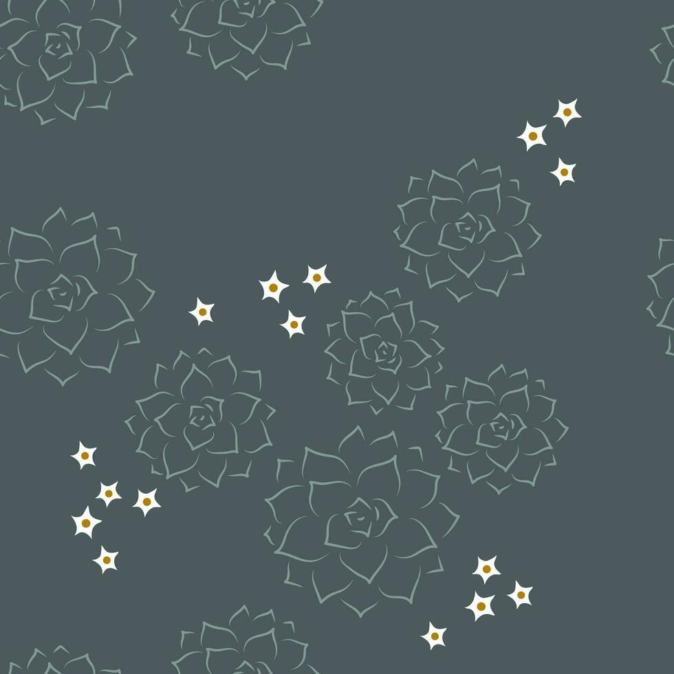 Ornamental floral Graptopetalum ghost plant seamless pattern in earth muted dusty colors vector