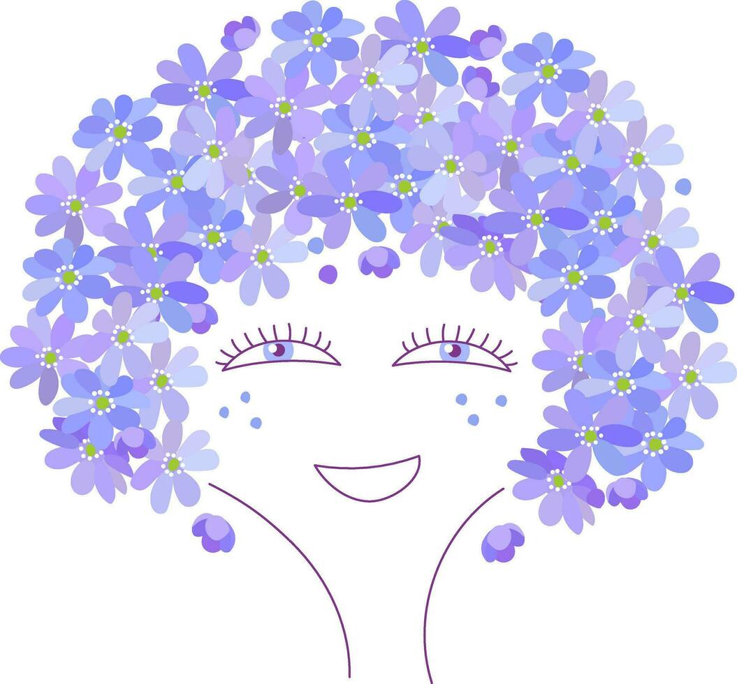 Beautiful Lady Face with spring flowers Hepatica vector