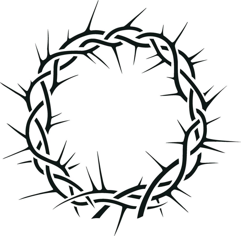 Beautiful elegant crown of thorns vector black and white illustration