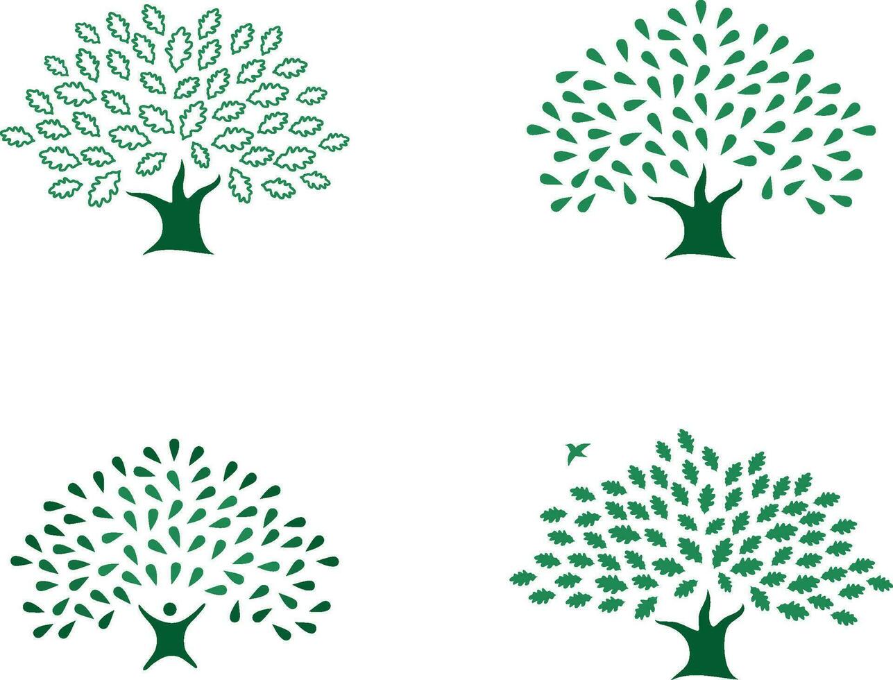 Set of beautiful four green oak tree logo identity vector