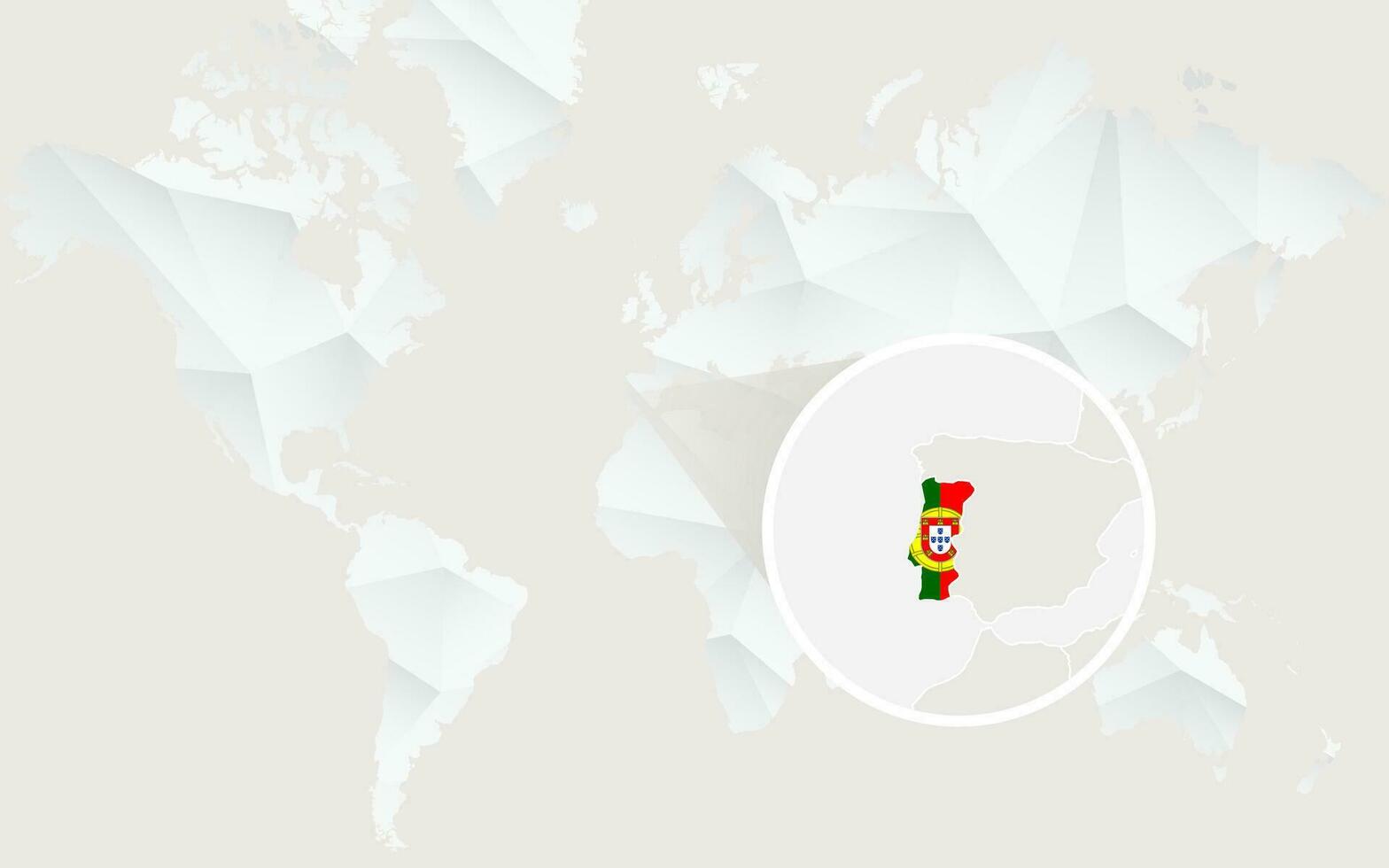 Portugal map with flag in contour on white polygonal World Map. vector