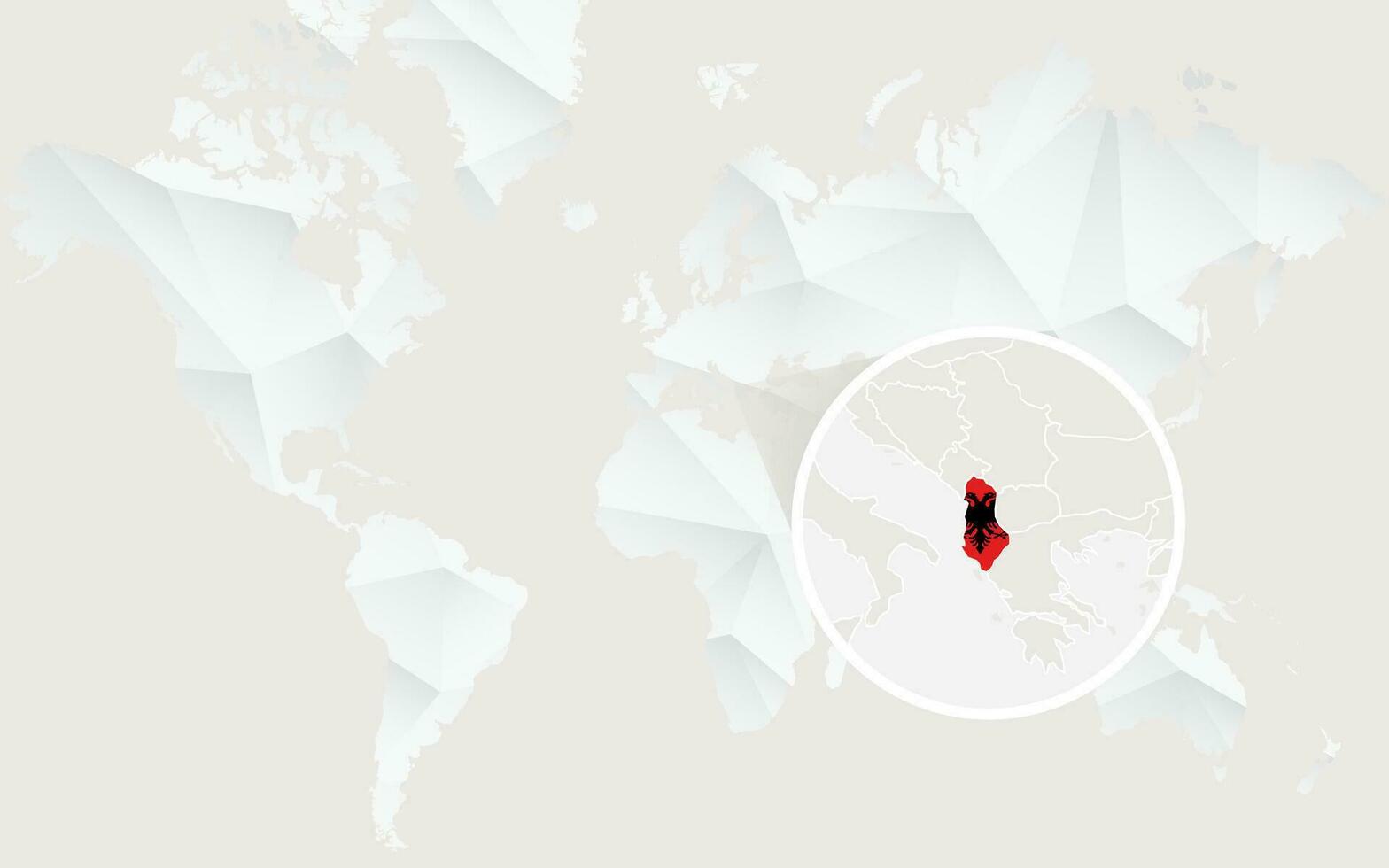 Albania map with flag in contour on white polygonal World Map. vector